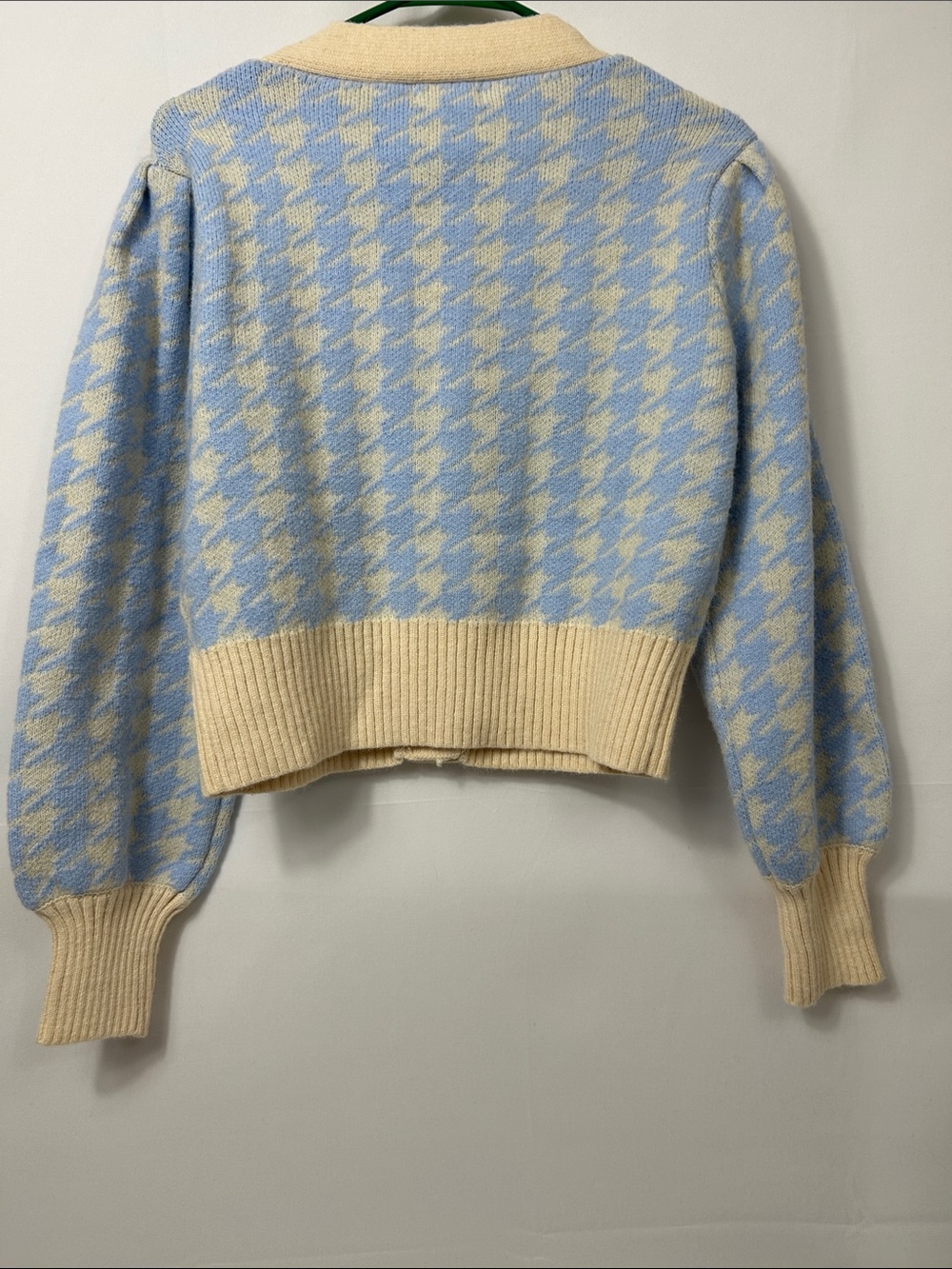 NWT &merci Light Blue Houndstooth Cropped Cardigan Sweater Size M Pastel Prepp - Picture 3 of 7